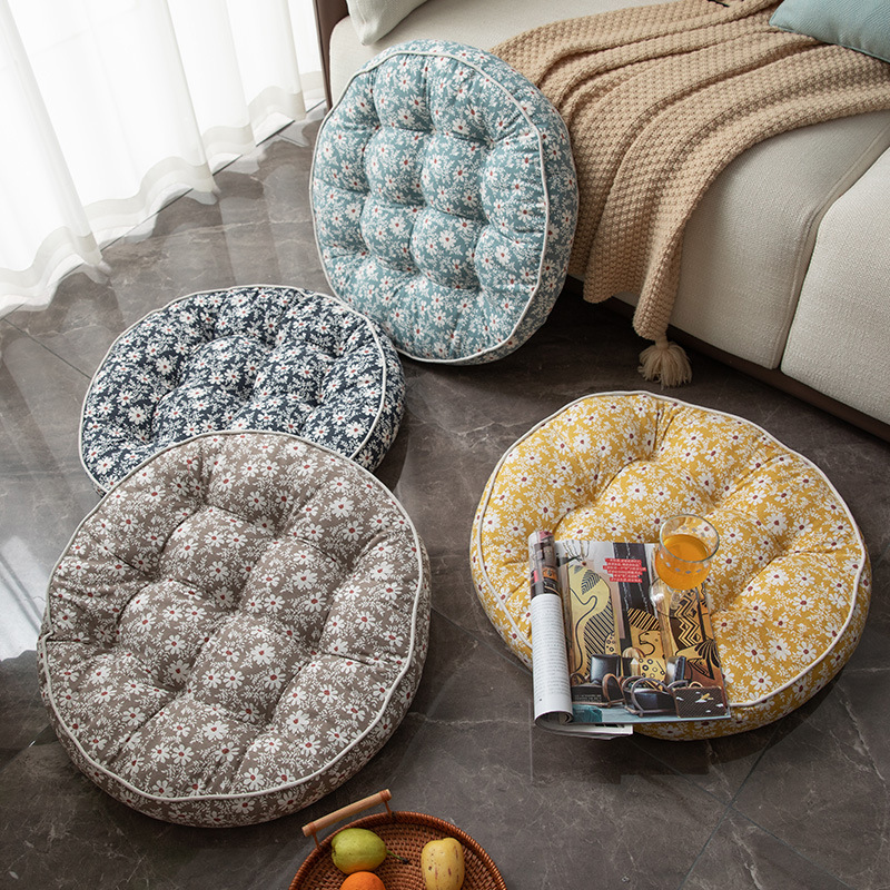 New Nordic Sofa Cushion Floor Mat Pastoral Window Cushion Tatami Mat round Thickened Cotton and Linen Floral Futon Mat