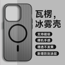 瓦楞光栅适用iPhone15ProMax冰雾磨砂手机壳磁吸苹果14防摔PC套12