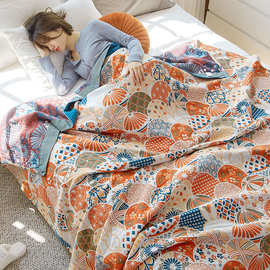 四层夏季纯棉纱布毛巾被双人彩棉空调夏凉被全棉成人卧室午睡盖毯