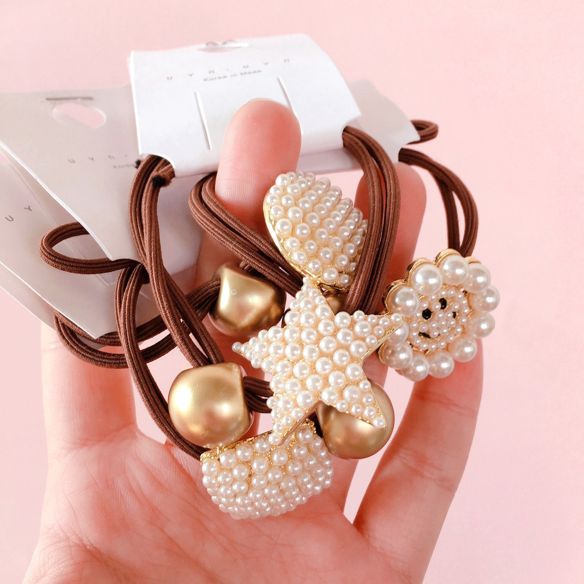 韩版五星笑脸几合图片满珠简约咖色皮筋 头绳头饰发饰