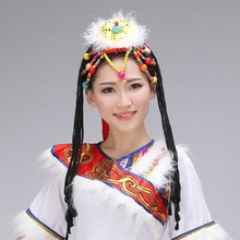 藏族头饰女辫子藏式少数民族舞蹈演出舞台服配饰编制头花厂家批发