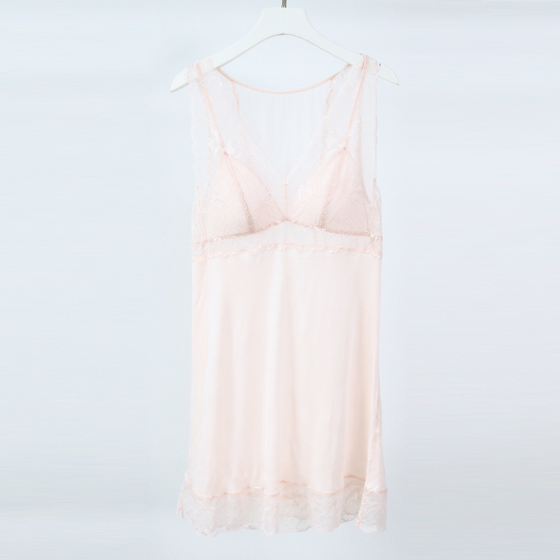 Tangge Spring and Summer New Silk Acetate Nightdress Lace Sexy Cup One-Piece Mulberry Silk Suspender Base Skirt