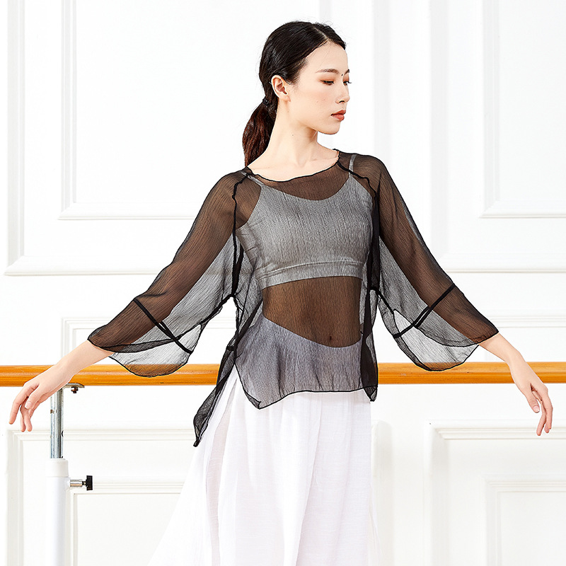 中国古典舞练功服轻薄皱透明飘逸舞蹈现代舞演出服广场舞服瑜伽服