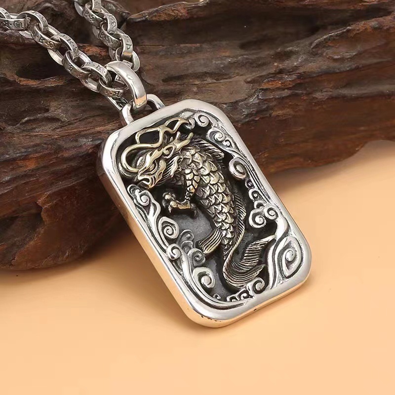 潮流鱼牌s925纯银男女款鲤鱼跃龙门吊牌民族风大气泰银鱼化龙挂坠