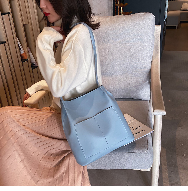 Trendy New Women's Bag Large Bag Korean Style Large-Capacity Bucket Shoulder Bag Retro Textured Simple Handbag Fashion