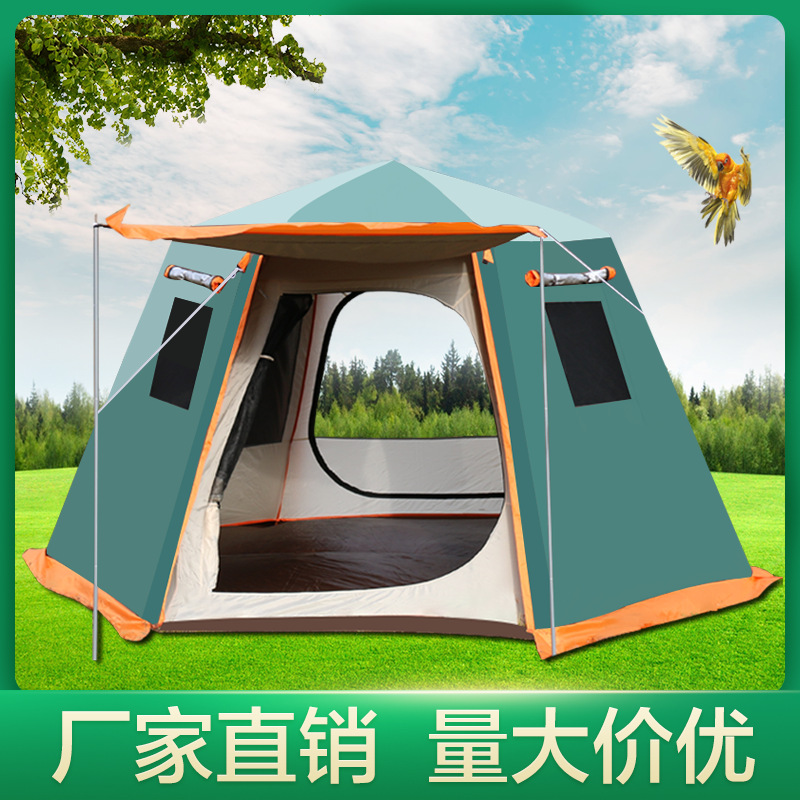 factory tent outdoor automatic tent 3-4 people 5-8 people sun protection rainproof camping double aluminum pole hexagonal tent