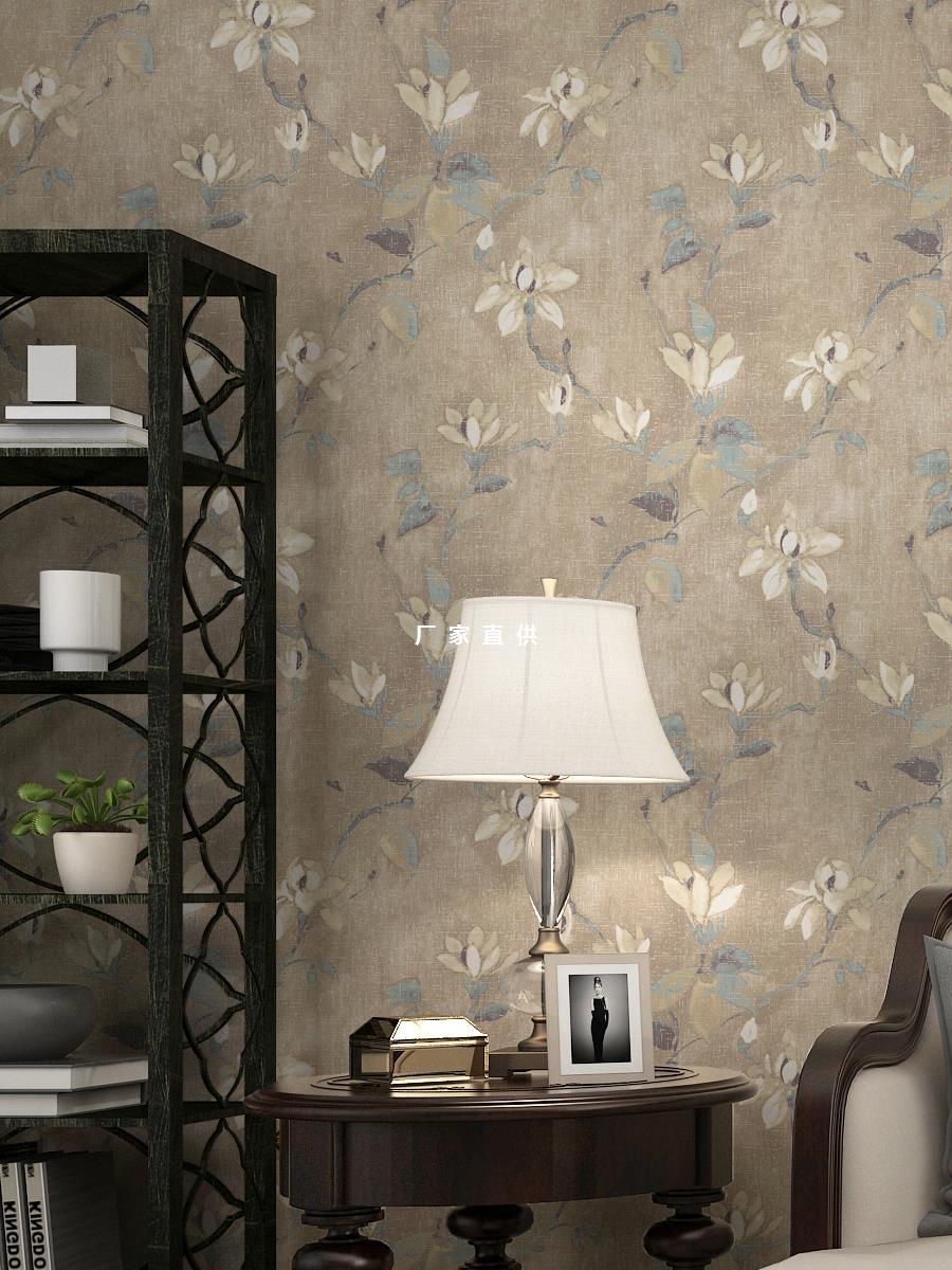 无缝墙布亚麻全屋美式风格房间现代简约轻奢小碎花卧室ab高档壁布