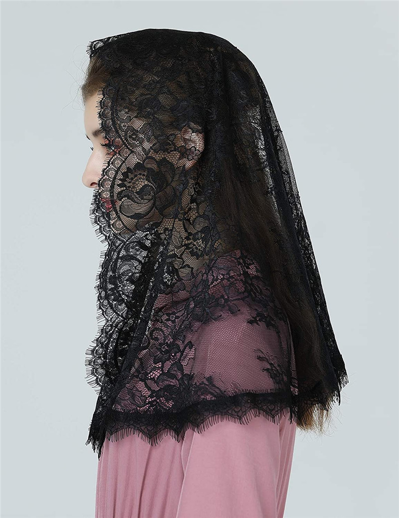 乳白色新款穆斯林头纱黑色新娘头纱围巾蕾丝披肩天主教头纱