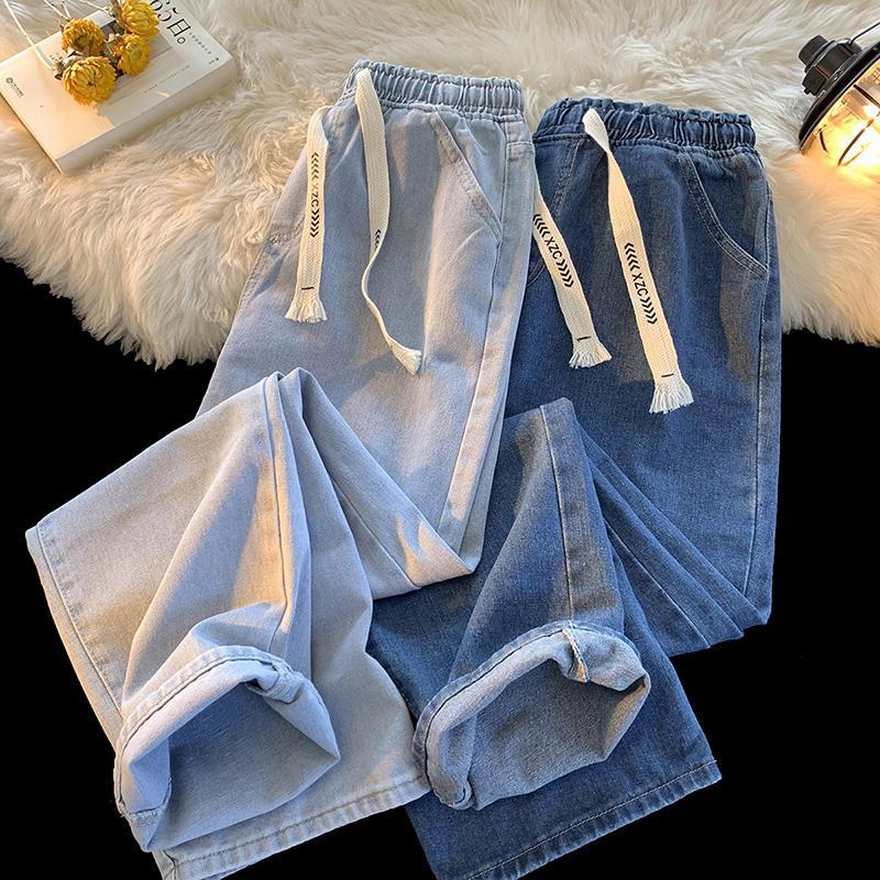 Straight-Leg Denim Trousers Men's Loose Casual Light Color Ins Hong Kong Style Boys Pants Trendy Autumn and Winter Student Cropped Pants