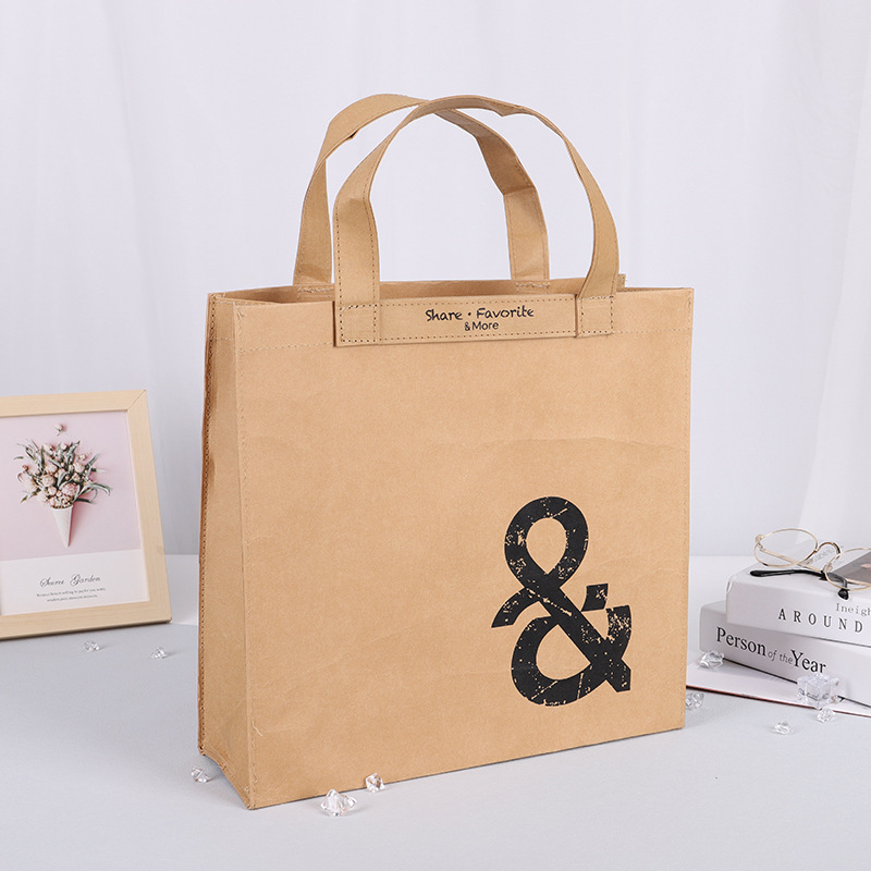 Washable Kraft Paper Bag Customized Printed Logo Tyvek Tyvek Portable Tote Bag Customized Plastic Paper Bag