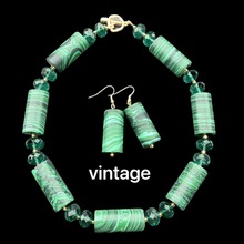 蜜南中古vintage 绿色圆柱造型时尚简约大气的常规款项链+耳钉