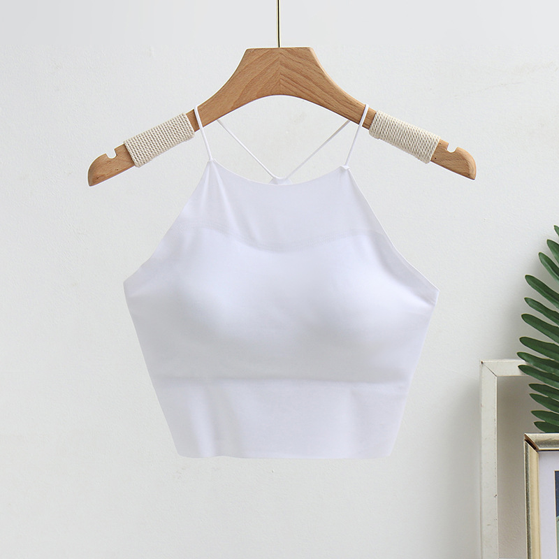 Sexy Halter-Style Navel-Exposed Small Sling Thin Anti-Exposure Tube Top Beauty Back Underwear Fixed Cup Traceless Vest Female