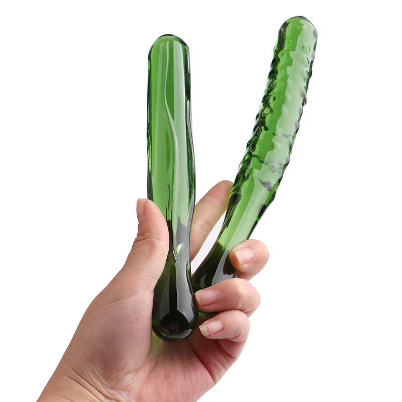 新品玻璃水晶阳具冰火棒黄瓜女用自慰器具后庭肛塞加温自慰棒