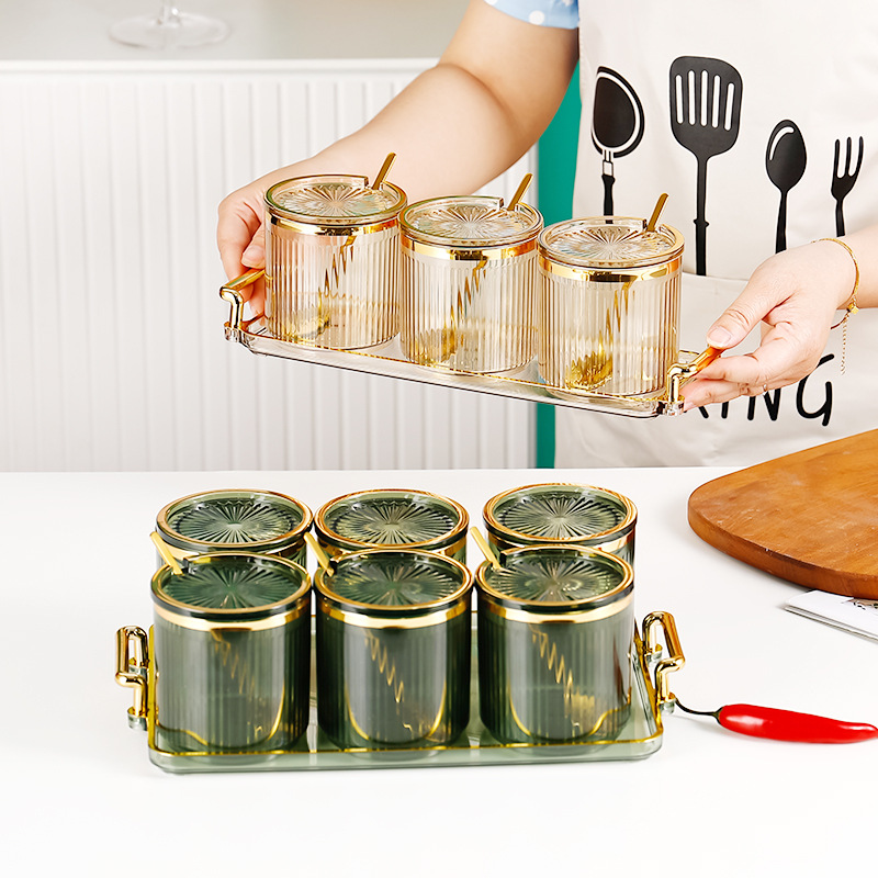 Food Grade Light Luxury Seasoning Box Wall-Mounted Household Kitchen Spice Jars High-End Salt MSG Storage Set Combination