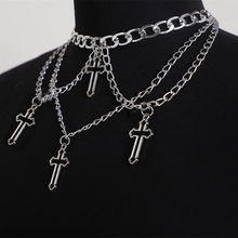 欧美跨境流行热销女式哥特式十字架项链配多元素十字架吊坠项饰女
