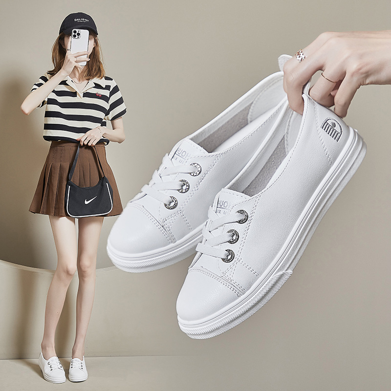 flat heel shoe Summer New Korean Style Ins White Shoes Skateboard Shoes Street Shot Female Students Breathable Sports Leisure Street Shot Tide A23