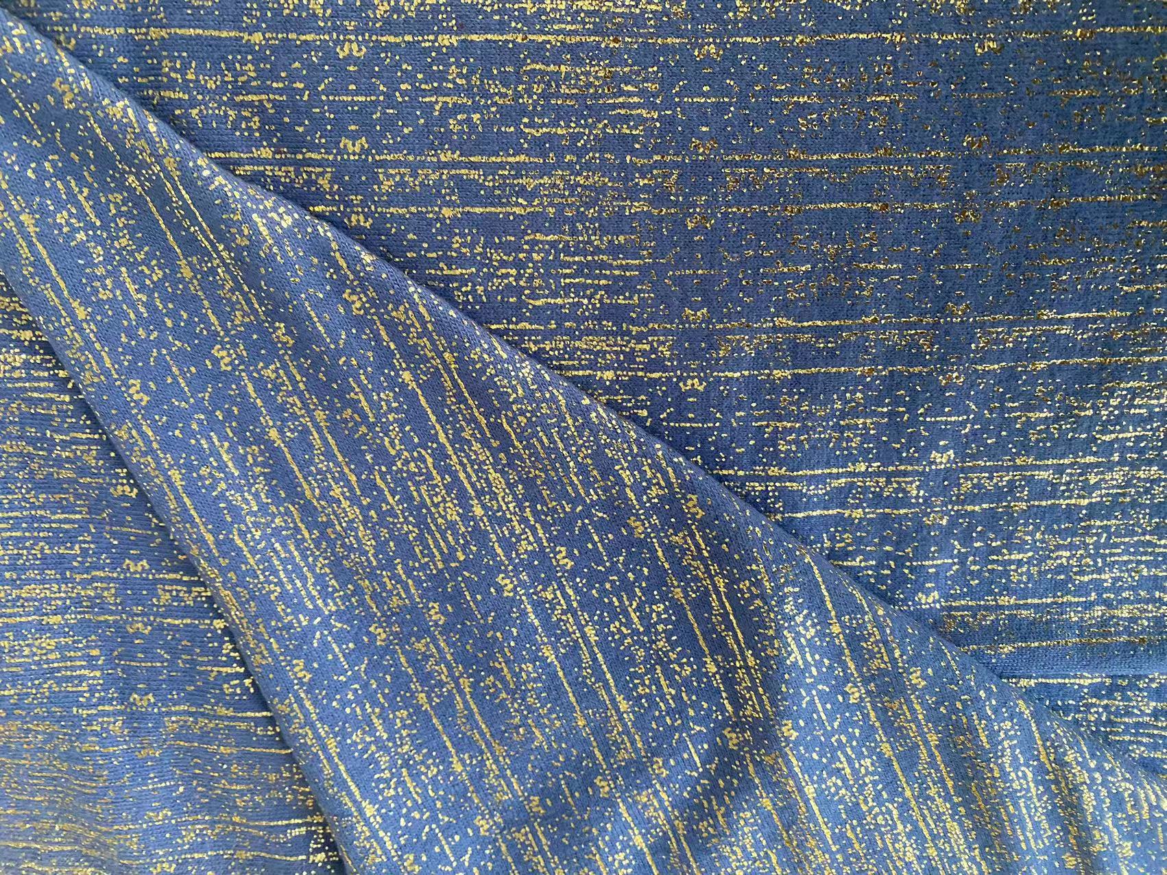 涤人棉粗针汗布正面拉毛烫金布服装面料弹力针织面料透气舒适面料