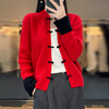 中國風複古盤扣羊毛開衫女寬松媽媽裝本命年大紅色針織毛衣外套