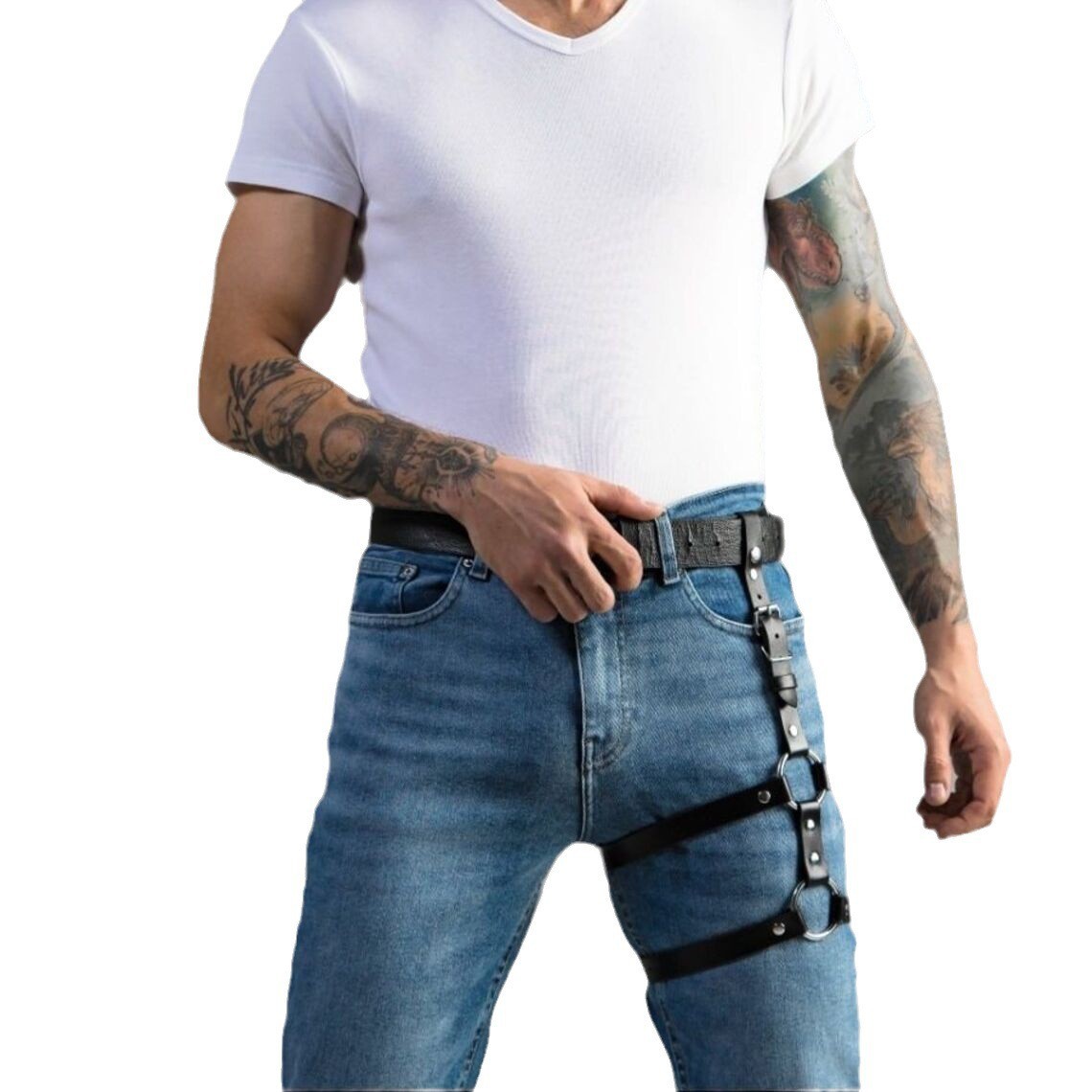Belt Thigh Pendant Integrated Belt Leg Ring Pants Hanging Belt Thigh Strap Men's and Women's Garter Leather Pendant