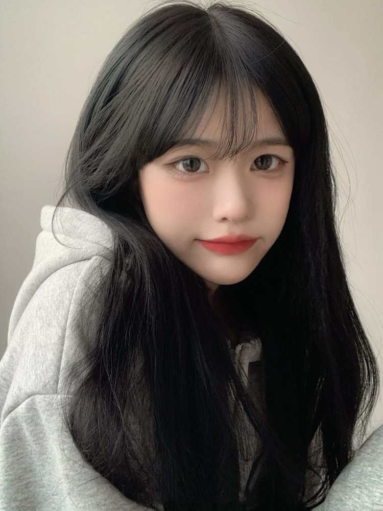 假发女长发全头套自然仿长直发气质修脸空气刘海黑色假发套