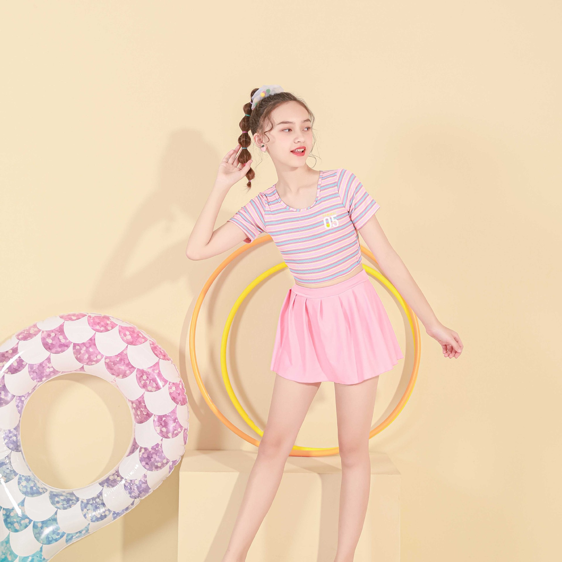 儿童泳衣夏女童新款分体裙式小清新大童少女游泳衣可爱女孩游泳装