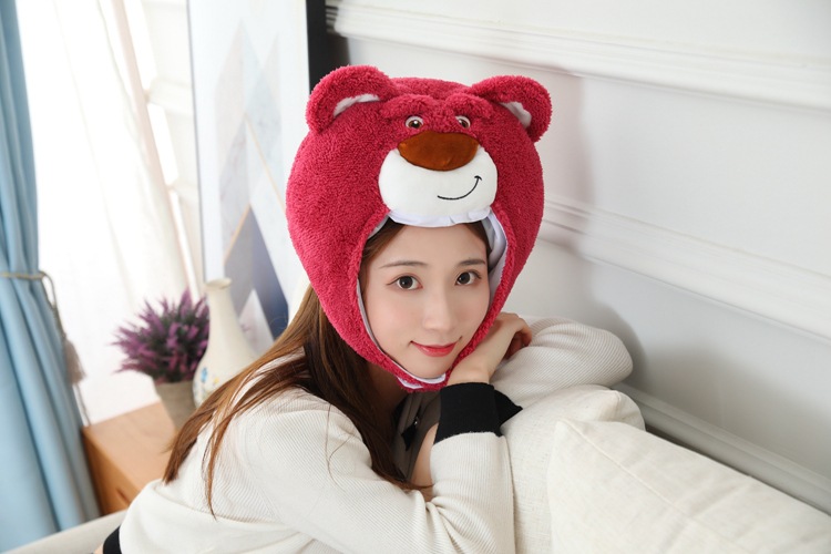 批发 红色可爱熊头套帽子 毛绒头套 拍照道具写真道具 卡通头套