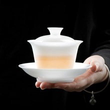 冰种玉瓷一号盖碗 大茶杯羊脂玉泡茶碗单个三才茶具高档