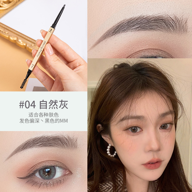 Small Gold Bar Double-Headed Eyebrow Pencil Small Gold Chopsticks Triangle Ultra-Fine Eyebrow Pencil Eyebrow Pencil Three-Dimensional Sketch Eyebrow Waterproof Sweat-Proof Not Smudge