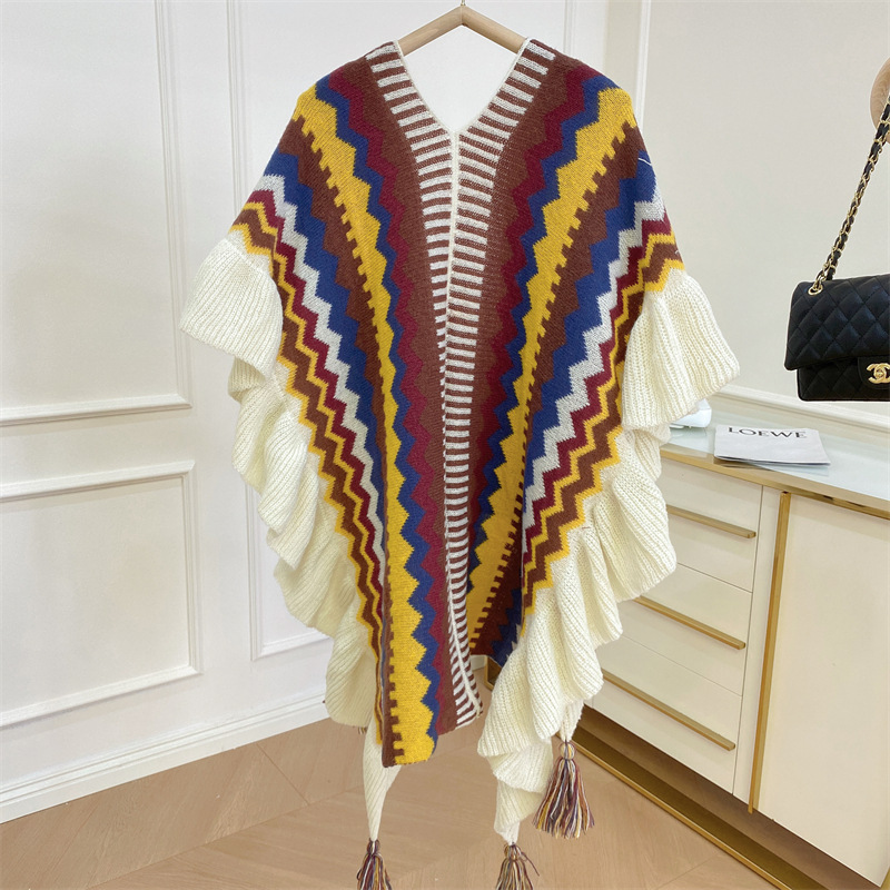 New Cardigan Mohair Tassel Scarf Autumn Winter Coat Women's Long Shawl Ethnic Style Wool Knitted Cape