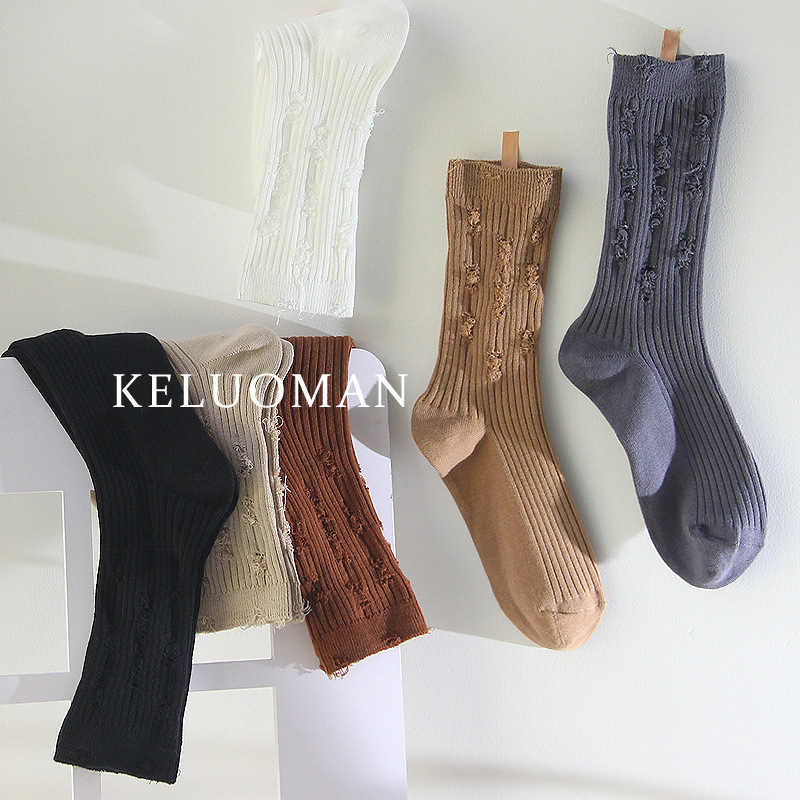 Women's Ripped Socks Summer New Hole Socks Double Needle Internet Celebrity Beggar Socks Women's Mid-Calf Length Sock Bunching Socks Women Wholesale