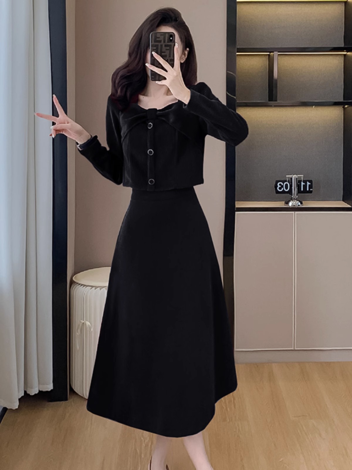 法式赫本风敬酒礼服订婚新娘结婚回门秋冬季红色半身裙中长款套装