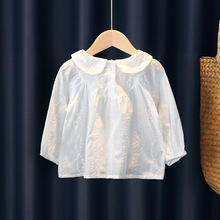 女童春秋夏季新款白衬衫小童公主蕾丝长袖上衣宝宝宽松洋气娃直销