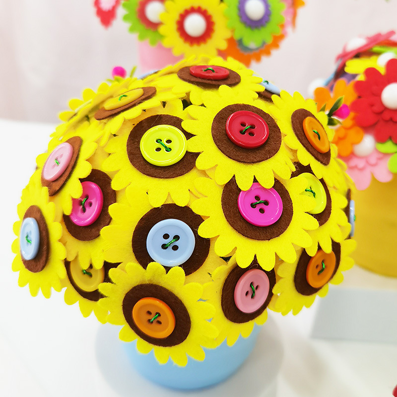 纽扣花束 重阳节儿童diy手工制作材料包扣子画 幼儿园中性盆10元