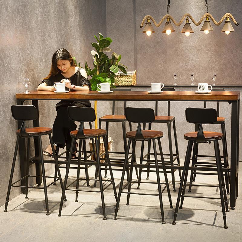 铁艺实木小吧台桌阳台奶茶店靠墙家用长条酒吧桌方形高脚桌椅组合