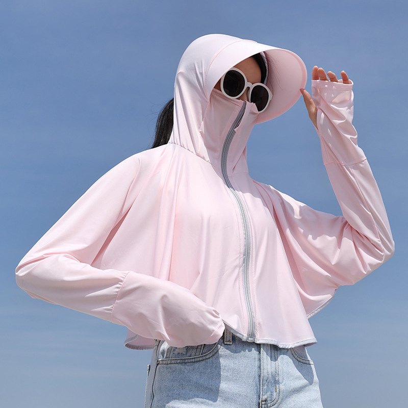 Summer Sun Protective Clothes Women's UV-Proof Ice Silk Outdoor Cycling Big Brim Sun-Proof Hooded Cloak Breathable Sun Protection Clothing