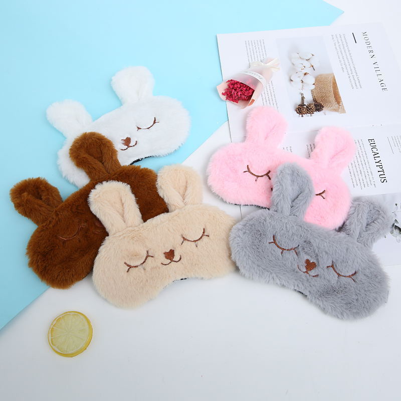 定 制可爱卡通兔耳朵毛绒仿真丝眼罩舒适睡眠眼罩冰敷毛绒眼罩