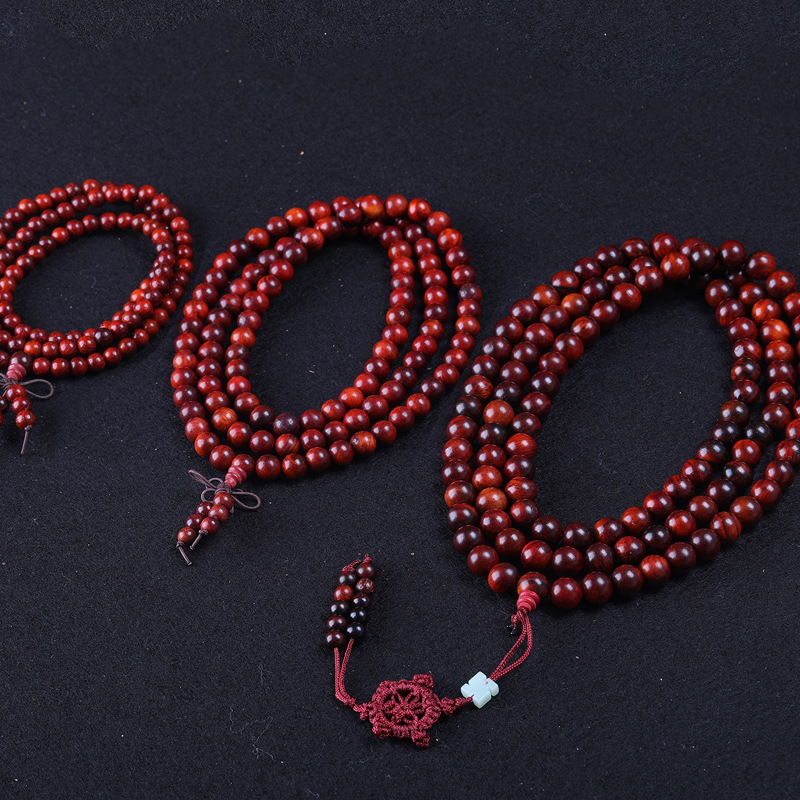 老挝大红酸枝108颗佛珠手链交趾黄檀念珠手串流行时尚情侣手饰