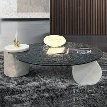 设计师水波纹茶几客厅家用小户型意式极简大理石圆形轻奢高级感