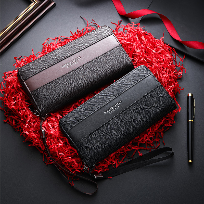 跨境新款男士高档手机包 拉链荔枝纹多卡位零钱包男卡包商务