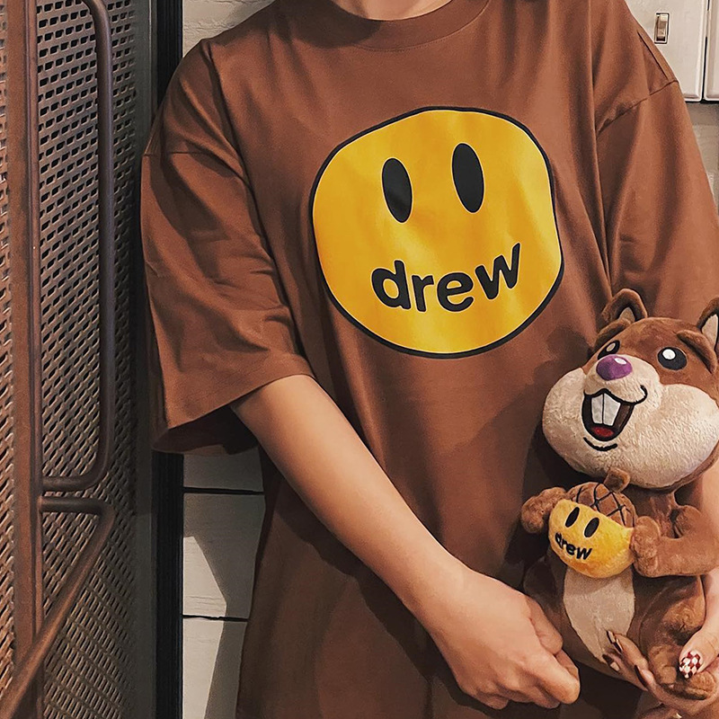 过验22ss新配色drew比伯同款笑脸印花短袖高街风休闲情侣宽松t恤