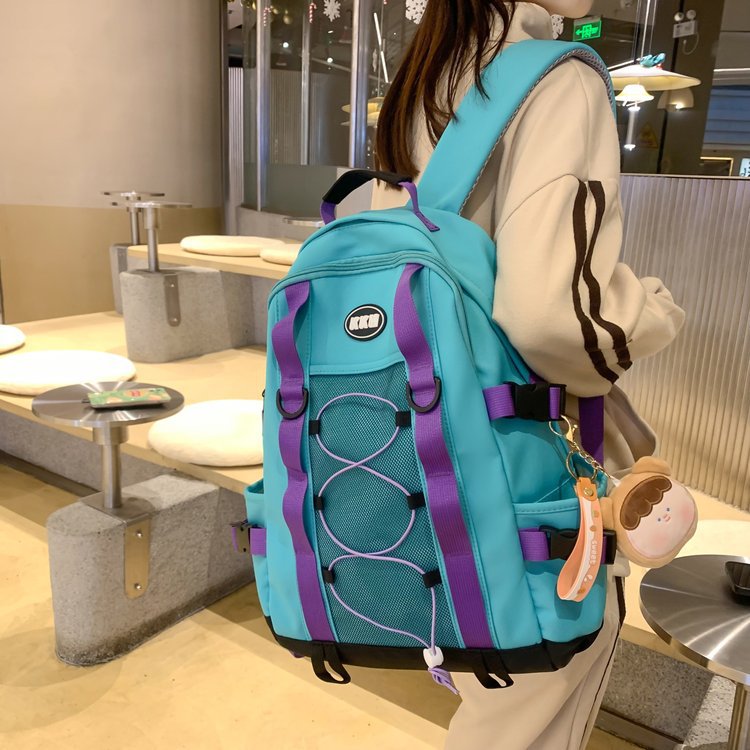 Wholesale New Trendy Cool Fashion Color Contrast Backpack Middle School Student Schoolbag Trendy Casual Backpack