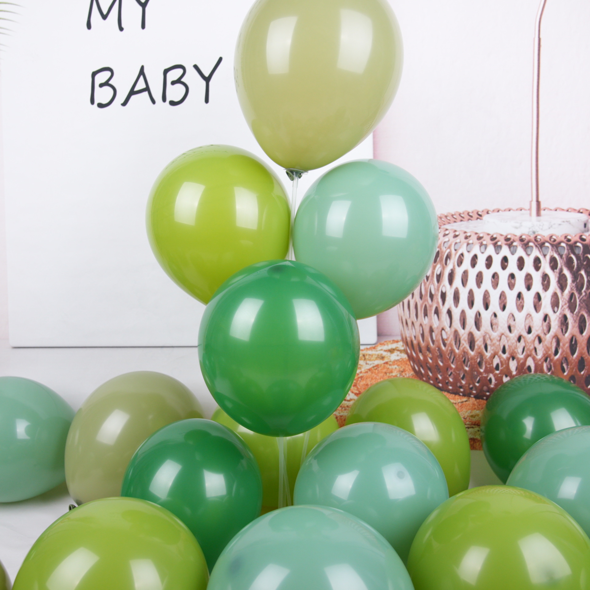 亚马逊复古豆沙绿气球系列橄榄绿气球生日派对布置装饰复古绿气球