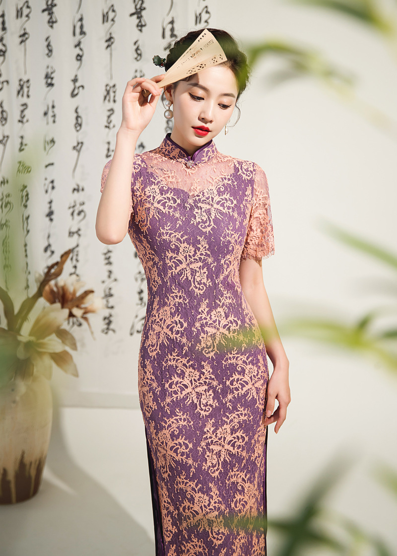 旗袍蕾丝镂空图片