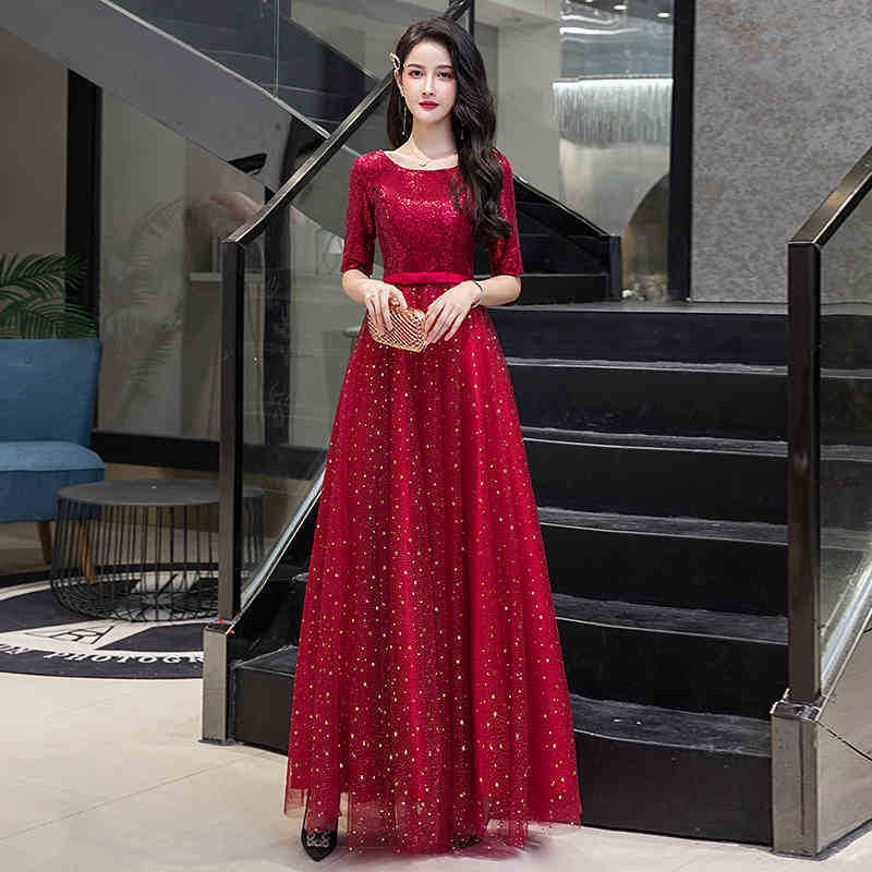 大合唱团演出服女长裙红色指挥主持人晚礼服宴会年会红歌表演服装
