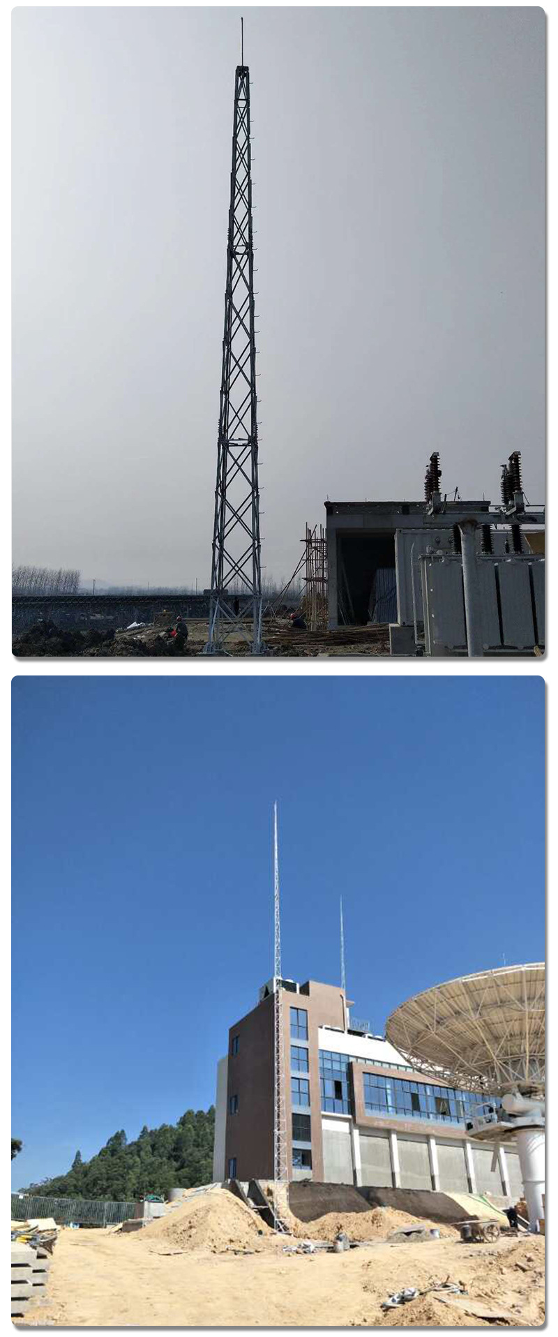 楼顶避雷塔 拉线塔三角塔防雷设计工程塔角钢避雷塔 独立避雷针塔