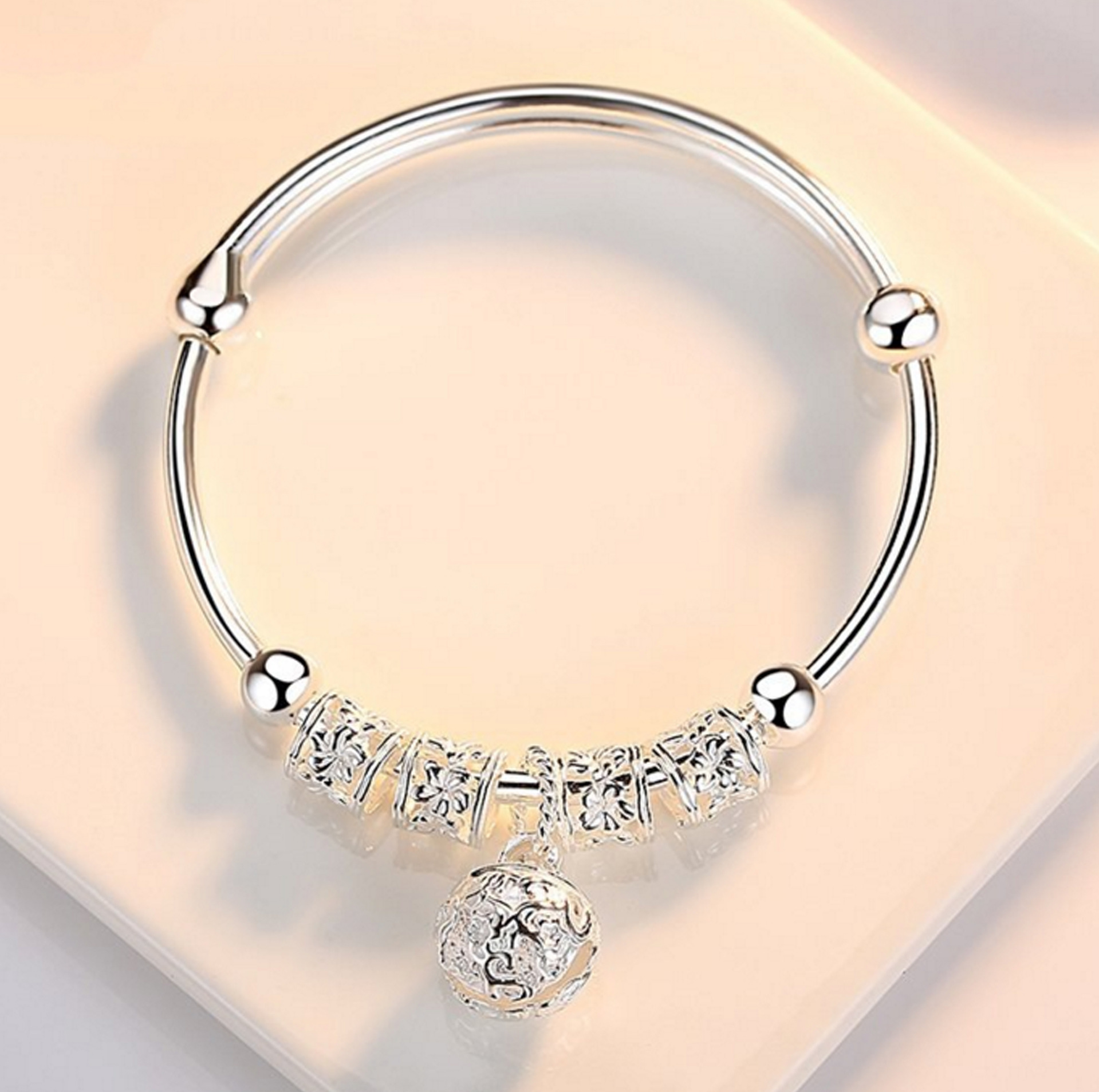 爱与美镀银手镯女款宫铃铛日韩版宫铃时尚百搭转运珠民族饰品