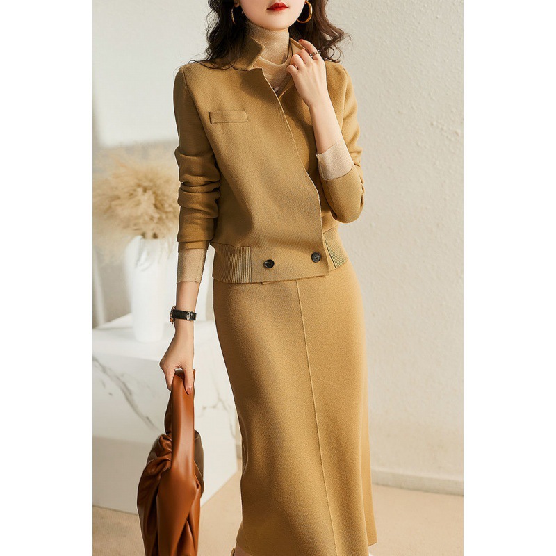高级精致通勤针织套装女装2022冬季新款洋气上衣半身裙两件套