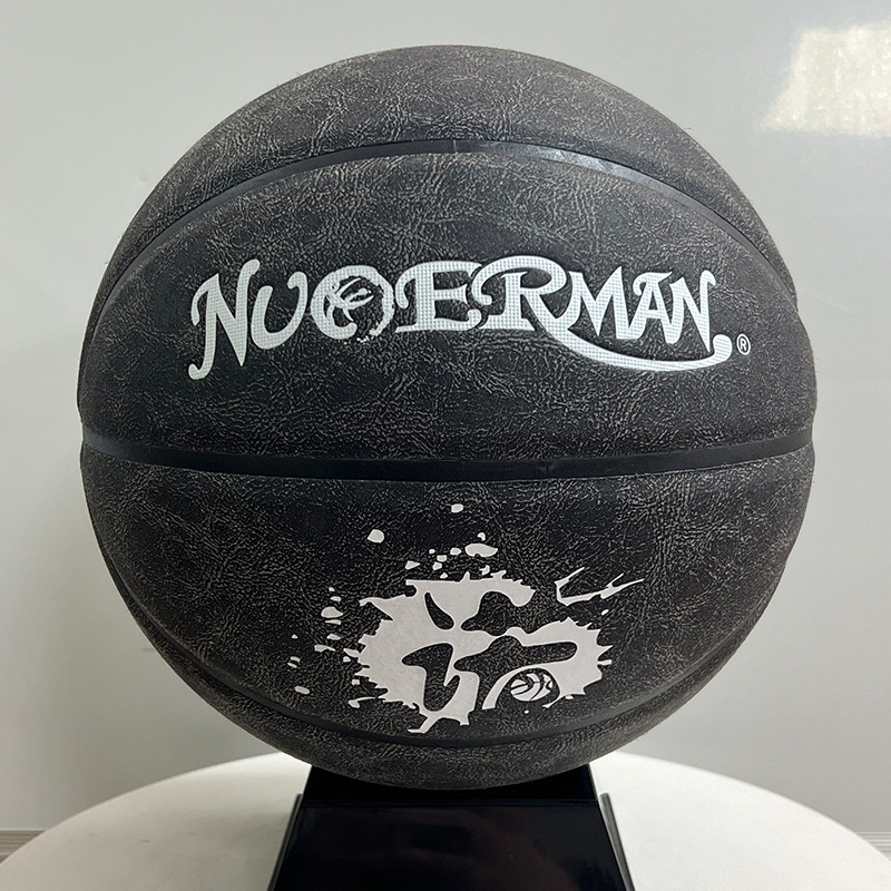 成人标准7号球青少年个性黑色篮球定制室内外用比赛耐磨翻毛软皮