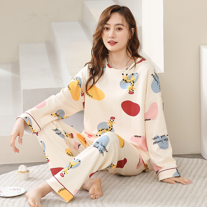 新款睡衣女秋冬季长袖长裤可外穿风家居服春秋款圆领套装-阿里巴巴