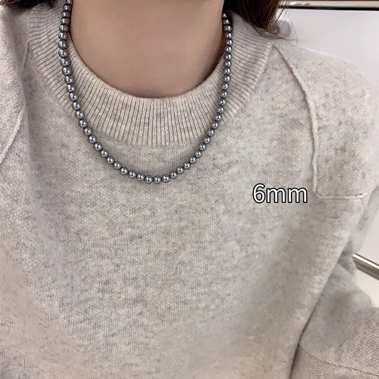 Vintage Necklace Gray Shijia Pearl Necklace High-Grade Temperament Wild Sweater Chain Light Luxury Minority Necklace Jewelry